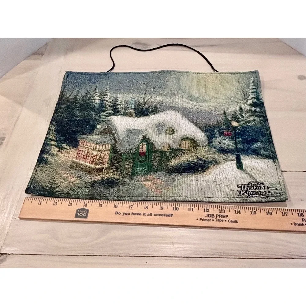 Thomas Kinkade Winter Cottage Woven Wall Hanging Tapestry Christmas Decor 17x12